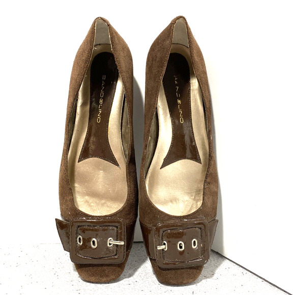 Bandolino brown suede leather flats slip on shoes US 7.5M faux patent buckle - Picture 5 of 11